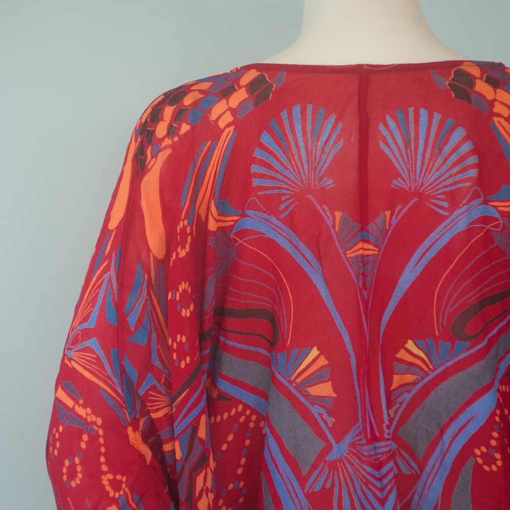 Free People Red Boho Beneath The Sea Lightweight Blouse - Picture 8 of 9